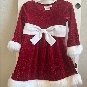 Bonnie Jean Little Girls Long-Sleeve Santa Swirley-Foiled Fit-And-Flare Dress